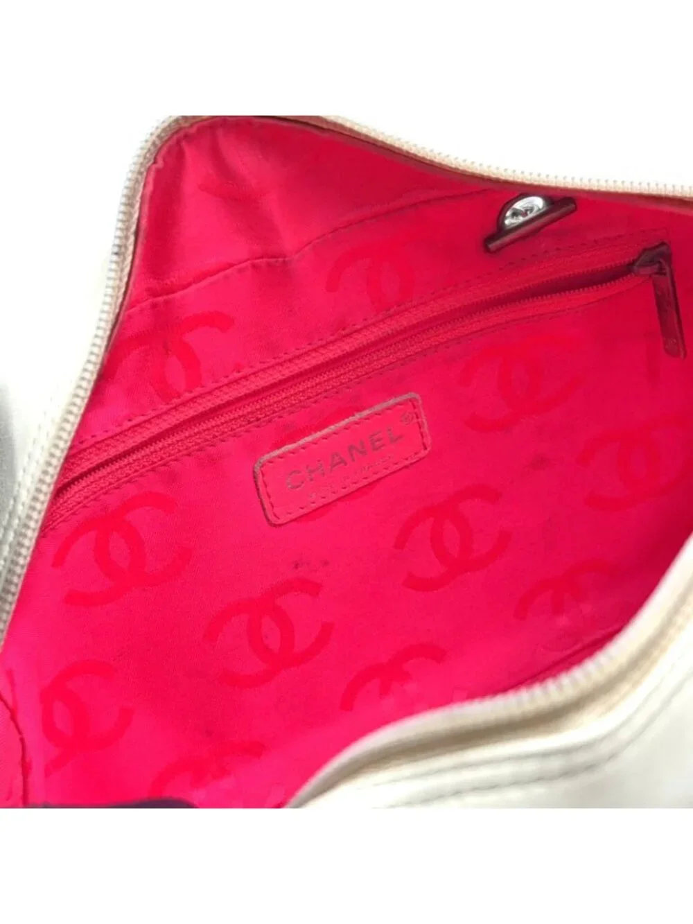 Chanel Cambon Line Bowling Lambskin Black White Shoulder Bag Silver